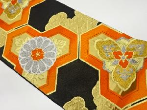 リサイクル　毘沙門亀甲に菊・雲模様織出し袋帯